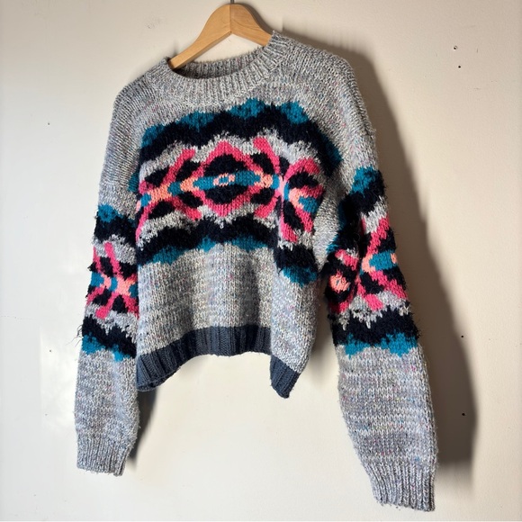 Free People I Heart You Wool Sweater Fuzzy Cropped Multicolored OB710276 Size M - Picture 10 of 11